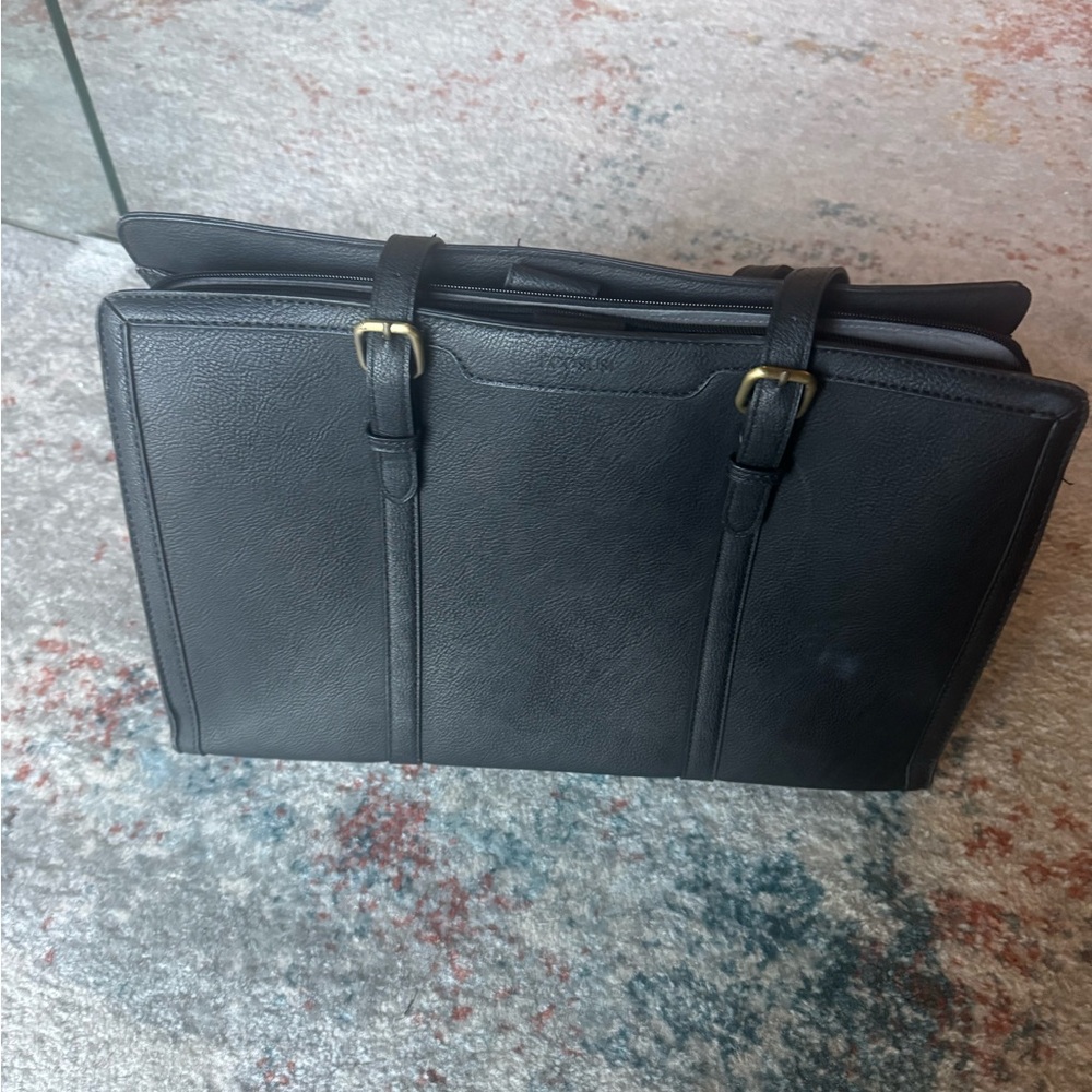 Elegant Black Faux Leather Work Tote Bag